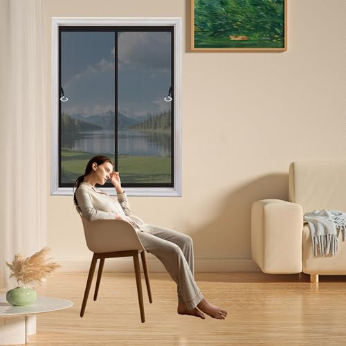 Moustiquaire Fenêtre Sans Perçage 110 x 75 cm Moustiquaire Porte Fenetre Magnetique Maille Fine Anti-Mosquito Indéchirable Filet de Fenêtre pour Balcon et Salon, Noir