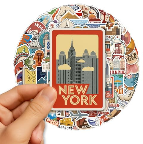 Sticker Welt Reise Aufkleber, 100 Globale Berühmte Land Stadt Symbole Sehenswürdigkeiten Stickers, Wasserdichte Vinyl-Aufkleber für Koffer, Gepäck, Skateboard, Gitarre, Laptop, Scrapbook, Fotoalbum