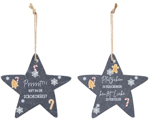 2er Set Deko Stern Anhänger 15cm Schiefer Weihnachten Sprüche Keks Weihnachtsdeko Dekobild Tafel Plätzchen