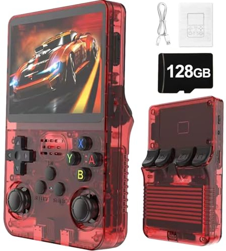 R36S Console Di Gioco Portatile Retrò Retrò-Batteria Da 2500mAh, Schermo HD Da 3,5 Pollici, 20.000 Giochi Classici, Mini Console Di Gioco Portatile-Red||128G