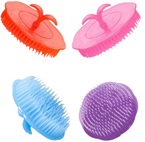 4 Stück Kopfhautmassagebürste zum Haarewaschen aus PE | Schonend für Kopfhaut, für Verschiedene Frisuren, Praktisch für Dusche, Salon und Unterwegs Zufällige Farbe