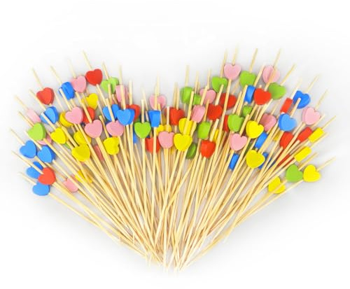 SHSMPXOY 100 Pcs Brochettes de Cocktails Coeur Coloré Bocktail Bambou Deco Brochettes à Cocktail en Bois pour Fruits Sandwich Gâteau Pique Aperitif d'Noël Décoration