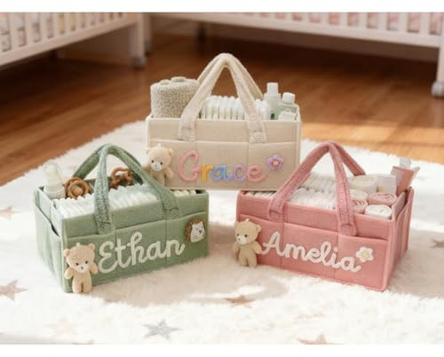 Personalisierter Baby-Windel-Organizer mit Namen, individuelle tragbare Wickelunterlage, Wickeltasche für Jungen und Mädchen, Baby-Essential-Aufbewahrungskorb mit herausnehmbaren Trennwänden, Geschenk
