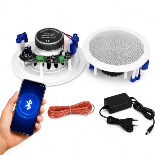 Coppia 2 Casse da Soffitto Parete con Bluetooth 20W ad incasso 2 Vie Woofer 5 Altoparlanti Audio per Casa Ufficio Controsoffitto con 1 Cassa Bluetooth e 1 Passiva