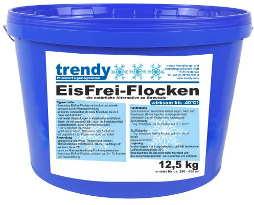 trendybau EisFrei-Flocken 12,5 kg Auftaugranulat Enteisungsgranulat steinschonend speziell für Naturstein umweltschonendes Enteisungsgranulat - schont Tierpfoten - pflanzenschonend - wirkt präventiv