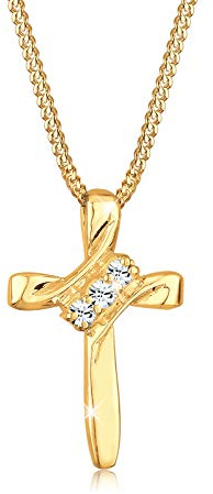 Elli Halskette Damen Kreuz Anhänger Edel mit Kristalle | 925 Sterling Silber vergoldet