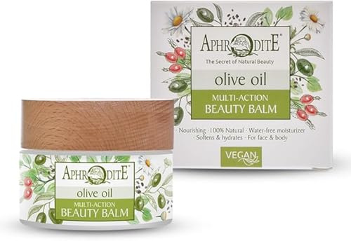 Aphrodite – 100% Natürlich – Multi-Action Beauty Balm mit Bio-Olivenöl – Feuchtigkeitsspendende Salbe – Nährt trockene und rissige Haut – Lindert empfindliche Haut – Für Gesicht, Hände und Körper