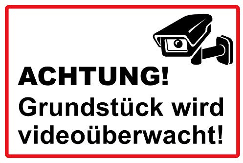 Grundstück wird videoüberwacht Schild | 30 x 20 cm | Hinweisschild 3mm | stabile Hartschaumplatte