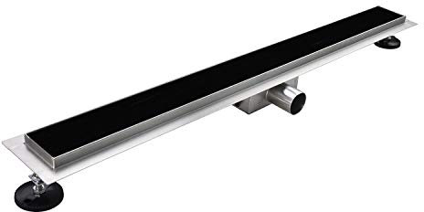 Duschrinne 80 cm Bodenablauf Duschablauf aus Edelstahl sehr flach Größen 50cm – 120cm Model R3 Glas Schwarz