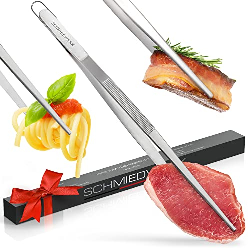 SCHMIEDWERK Pince à barbecue en acier inoxydable - 45 cm - Griller - Cuisiner - Cuisson - Pince de cuisine longue avec œillet de suspension comme ustensile de cuisine