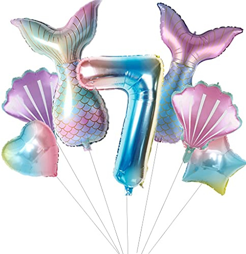 Großes Meerjungfrau Luftballons 7 Jahre geburtstag Deko Mädchen Set 7 Jahre Kindergeburtstag Deko Meerjungfrau Folienballon 7. Geburtstag dekoration Mädchen ballons 7 Geburtstag(7)