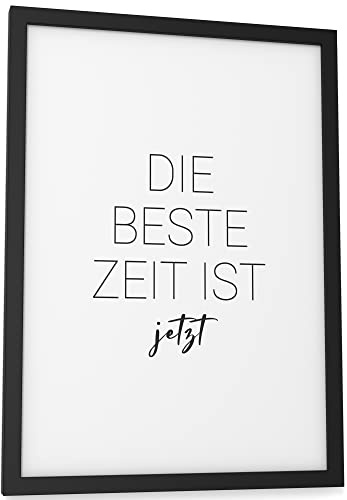 Papierschmiede® Typografie Poster, DIN A4 (21x30 cm), Wanddeko Wohnzimmer, Schlafzimmer, Küche, schwarz-weiß Bild mit Spruch OHNE Rahmen, Beste Zeit