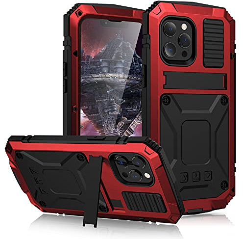 Funda para iPhone 13 Mini, resistente al agua, a prueba de golpes, funda rígida de aluminio y metal, cristal gorila militar, resistente, funda protectora para iPhone 13 Mini (13 Mini, rojo)
