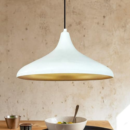bamyum Champion Hängelampe Küche Weiß Ø35cm Lampenschirm Wohnzimmer, Küchenlampe Deckenleuchte Skandinavische Pendelleuchte Esstisch Vintage, Skandinavisch