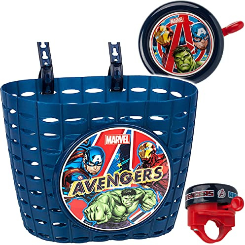 alles-meine.de GmbH Fahrradzubehör Artikel wählbar 2 TLG. Set: Fahrradklingel + Fahrradkorb - Avengers - UNIVERSAL Ding Dong - 2 Klang - Klingel für das Fahrrad/Jungen Mädc..