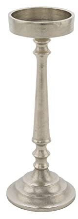 Kerzenständer aus Aluminium für Stumpenkerzen - 28 cm - Metall Kerzenhalter im antiken Design - Deko Kerzen Ständer Halter Silber auf Fuß