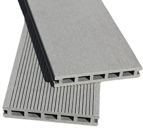 WPC Terrassendielen 22 x 140 mm - Terrassenboden Dielen Komplettset Terrassen-Bausatz mit Unterkonstruktion & Terrassen-Schrauben & Clips - Dielenlänge: 4m, Farbe: Grau | Fläche: 12m²
