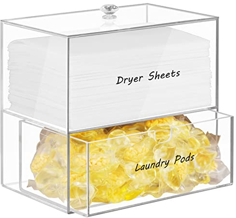Simetufy Dryer Sheet Holder, Dispenser, Acrylic Dryer Sheet Container Box for Laundry Room Organization, Storage Dryer and Fabric Sheet, Dryer Balls, Clothes Pins, Laundry Pods
