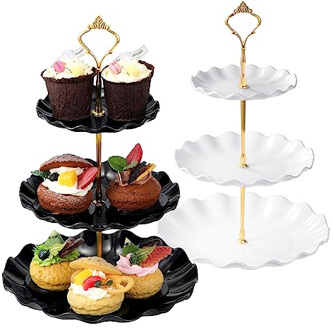 TsunNee 2 soportes para tartas de 3 niveles, para cupcakes, platos de postre, pasteles, frutas, galletas, caramelos, bandeja de servir escalonada, bandeja de servir para boda, cumpleaños, baby shower