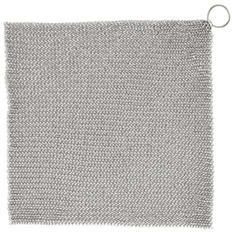 SMELEYOU Cast Iron Scrubber, Chef's Pans, Cast Iron Cleaner, Stainless Steel Scourer 20cm Nonstick Oil Chainmail Scrubber for Kitchen Pans Pot Griddles Skillets Cookware