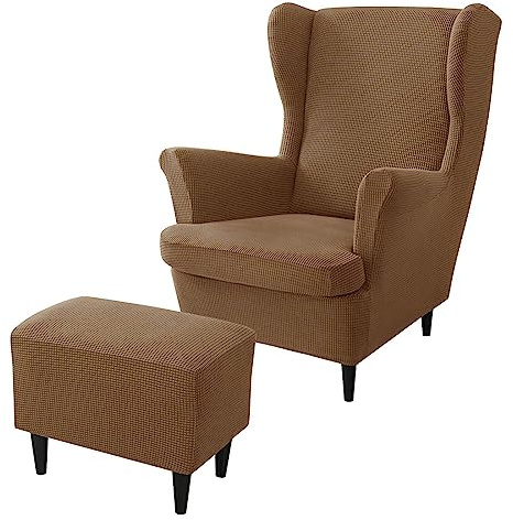 rackbone Ohrensesselbezüge, Ohrensessel-Bezug und Ottoman-Hocker-Bezug Sofabezug mit elastischem Band waschbarer Sessel-Schutzbezug für Wohnzimmer,2