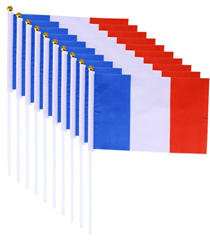 STOBOK 10pcs French Flags Hand Held Flag Stick Golden Ball Top White Pole for Festival Country European