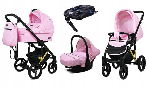 BabyLux® Kinderwagen Set 4 in 1 - UZO - incl. Babywanne, Buggy Sportsitz, Auto-Babyschale, ISOFIX-Basisstation - Autositz - Kinderwagenset - Kombikinderwagen mit Wickeltasche usw.