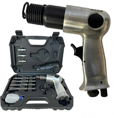 Kit Martello Scalpello Paneumatico ad Aria Compressa con 4 Punte intercambiabili Scalpellatore ad Aria Compressa 1/4 4500BPM Pressione di Esercizio 6.3 Bar con 3 innesti aria e Valigetta