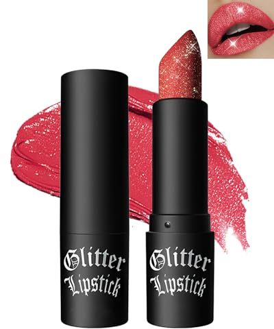 Glitzer Lippenstift Dunkelrose, Metallic Glitter Matte Lipstick für Frauen | Diamond Shimmer Lippenstift, Hochpigmentiert Lipgloss, Wasserfest Langanhaltender Not-Stick Cup Pink Lippenstifte Lip Makeup