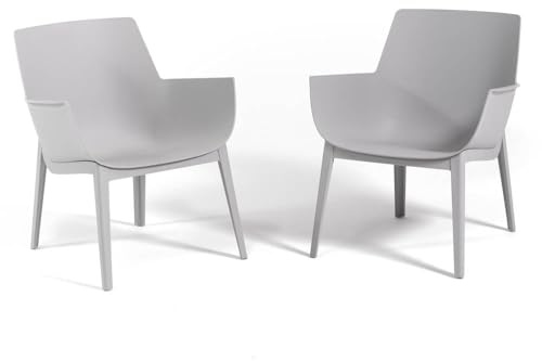 Juego de 2 sillones de exterior de resina con fibra de vidrio Betty (gris claro, 2)