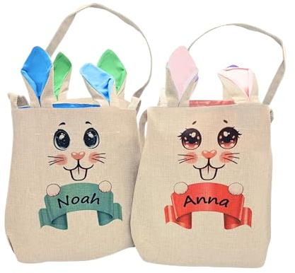 Maus-Design Ostertasche personalisiert mit Namen, Osterhase/Häsin, Jute | Ostertasche mit Ohren, Beutel Tasche, Osterkorb, personalisiertes Osterkörbchen, 4 verschiedene Farben