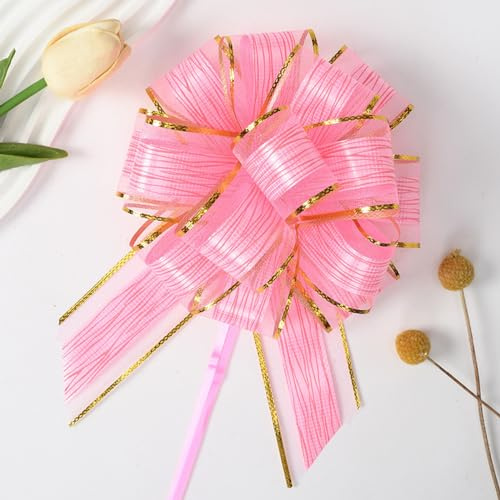 Ainmto 10 Stück Geschenkschleife Groß(16cm),Geschenkbänder Ziehschleife Rosa,Dekoschleife für Geschenkverpackung Auto Deko