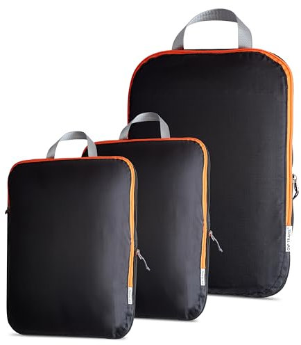 OW-Travel Einfach zu Organisierende Packwürfel Kompression für Koffer. 2 Mittlere 1 Große Koffer Organizer Kompression für Reisetasche Rucksack Reisezubehör Urlaubsutensilien. 3-teilig schwarz