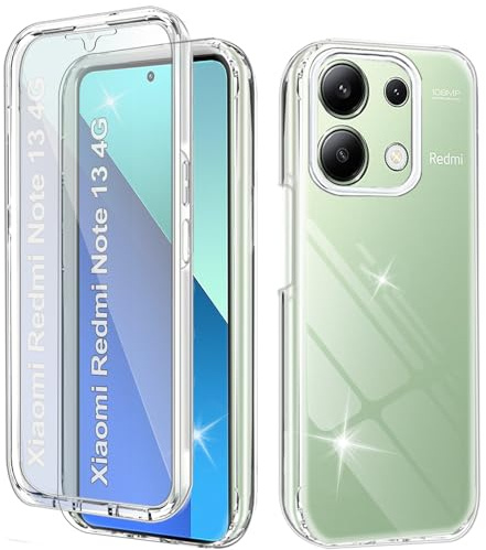 Yutwo Fodral för Redmi Note 13 4G (Non per Redmi Note 13 5G) stötsäkert fodral med skärmskydd 360 fullt kroppsskydd, robust transparent TPU-skal integrerat för Redmi Note 13 4G, klart