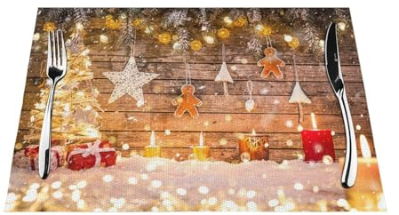 Tischset mit Weihnachtsbäumen und Kerzen, bedruckt, rutschfest, hitzebeständig, PVC, 45 x 30 cm, für moderne Küche, Zuhause, Esszimmer, 6 Stück
