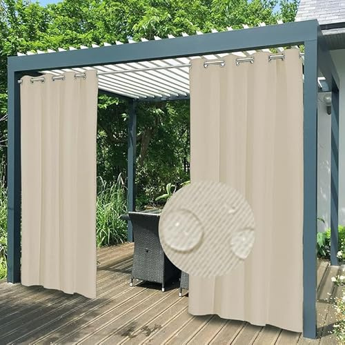 FicaRico Outdoor Vorhang Wetterfest Sonnenschutz mit Ösen, Wasserdicht Blickdicht Outdoor Gardine für Pavillon Balkon Strandhaus, Benutzerdefinierte Größe - 1 Stück, Biscotti Beige, B213xH183cm