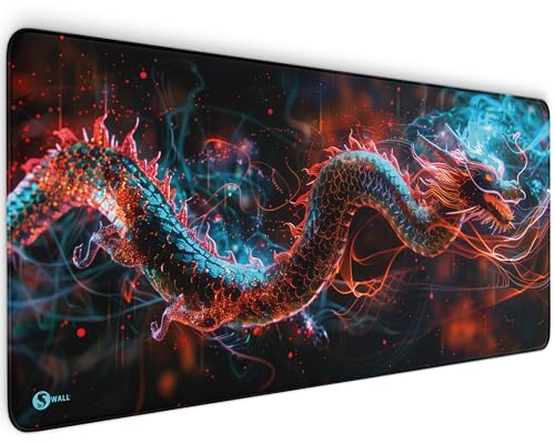 Gaming Mauspad XXL - 4 mm Premium-Dicke, Ultra-Glatte Oberfläche, Mousepad mit vernähten Rändern, rutschfest - stylisch & langlebig für Dein Gaming Setup (Chinese Dragon Glow, 900 x 400 x 4 mm)