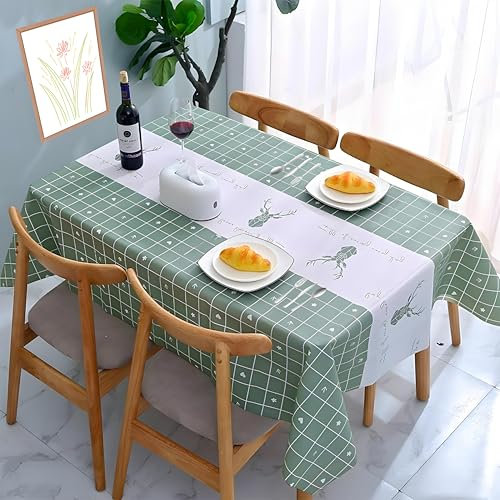 yayafunfun Plastic Tablecloth 137 * 180cm Waterproof Elk PVC Wipeable Rectangular Animal Cover, Wipe Clean Oil Cloth Indoor/Outdoor Tablecloth for Party, Picnic