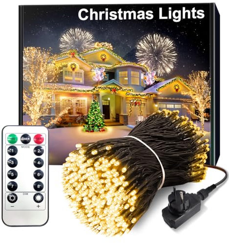 ARKOCHIC 35M Luci Albero di Natale, 300 LED Luci Natalizie da Esterno ed Interno, 11 Modalità Natale Decorazione per Giardino, Balcone, Casa, Festa (Bianco Caldo)