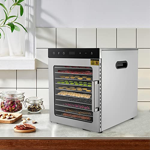 Déshydrateur à 10 étages en acier inoxydable - Pour aliments - Avec 10 plateaux pour le séchage des légumes, des fruits, etc. - 800 W
