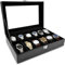 Rseuphiee Caja de Relojes con 12 Compartimentos, Soporte de Exhibición de Relojes, con Tapa de Cristal, Almohadilla para Relojes Extraíble, Hebilla de Metal, Para Organizadora Y Exhibición
