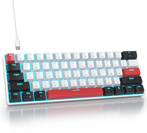 SbocKeeb 60% Prozent Tastatur, Wired Mini Mechanische Gaming Keyboard Weiß LED-Hintergrundbeleuchtung, 61 Anti-Ghosting-Tasten, America QWERTY für PC Office Gaming（61 White）