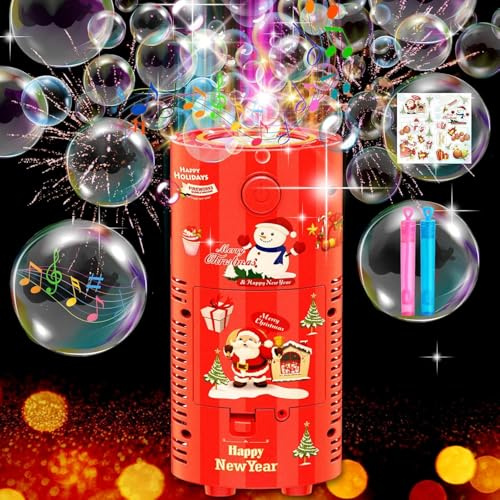 Euakee Feuerwerk Seifenblasenmaschine, Automatischer Feuerwerk Seifenblasenhersteller mit Lichtern und Abschaltbarem Sound, Selbstklebender Weihnachtsaufkleber, Ideal für Geburtstag, Weihnachten