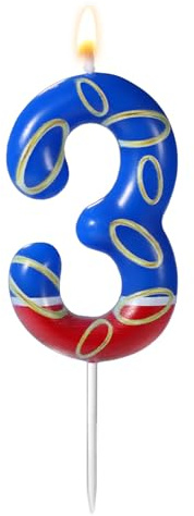 Blue and Gold Ring Print Birthday Candle, Birthday Number Candle Blue Themed Birthday Candle Cake Toppers for Boys Girls Party Supplies (Number 3)