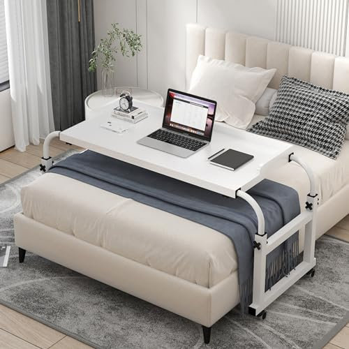 YHKJLYH Überbett-Schreibtisch, verstellbar, 115–210 cm, Überbett-Tisch mit Rollen, Steh-Arbeitsplatz, Schreibtisch, Laptop-Wagen, Betttische, höhenverstellbar, 65–95 cm, für Einzel-/Doppel-/Queensiz