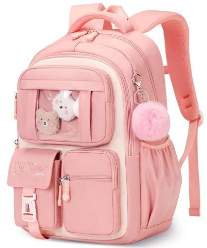 Amythe Schultasche Mädchen Rucksack Schule Mädchen, Atmungsaktiv Schulrucksack für Mädche 1. - 5. Klasse, Lässiger Schulranzen Kinder für Grundschule Mittelschule, Rosa