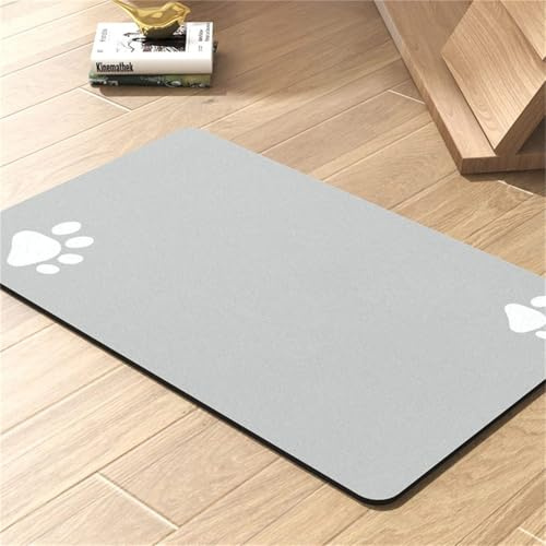 Hearda Futtermatte Hund rutschfest, Solide Farbe Napfunterlage Hund Saugfähig Katzen Futternapf Unterlage Schnelltrocknend Unterlage Katzennapf Futternapf Matte (60x90cm,Hellgrau)