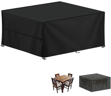 LAMUNI Housse Salon de Jardin 140x100x75cm Housse Table Jardin Imperméable | Housses de Protection pour Meubles de Jardin, 420D Tissu Oxford Bache Salon de Jardin Exterieur, Anti-UV, Rectangulaire
