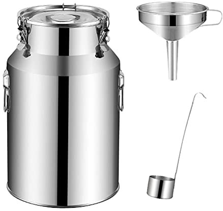 Stainless Milk Bucket,Fermenter,201 Stainless Steel Milk Can, 5L/7L/9L Canister Milk Pot, Oil Jug Pail Bucket with Silicone Seal Lid for Liquid Storage and Transporting / 7L (5L)