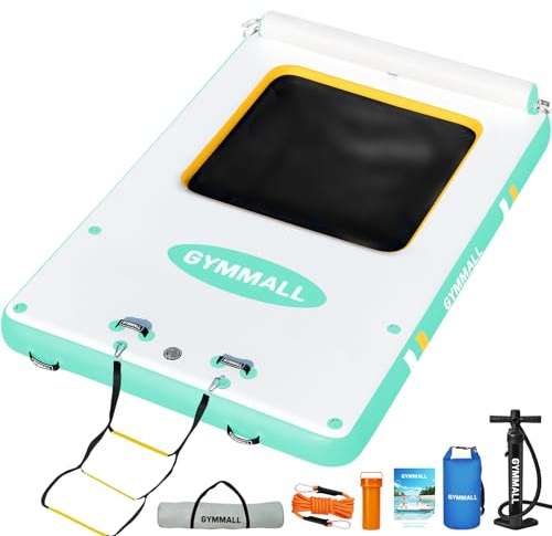 GYMMALL Darsena galleggiante gonfiabile per adulti - galleggianti della piscina, barca gonfiabile, piscina del cane con scala e valvola di sicurezza, portatile per il nuoto, spiaggia,Verde giallo 24CM